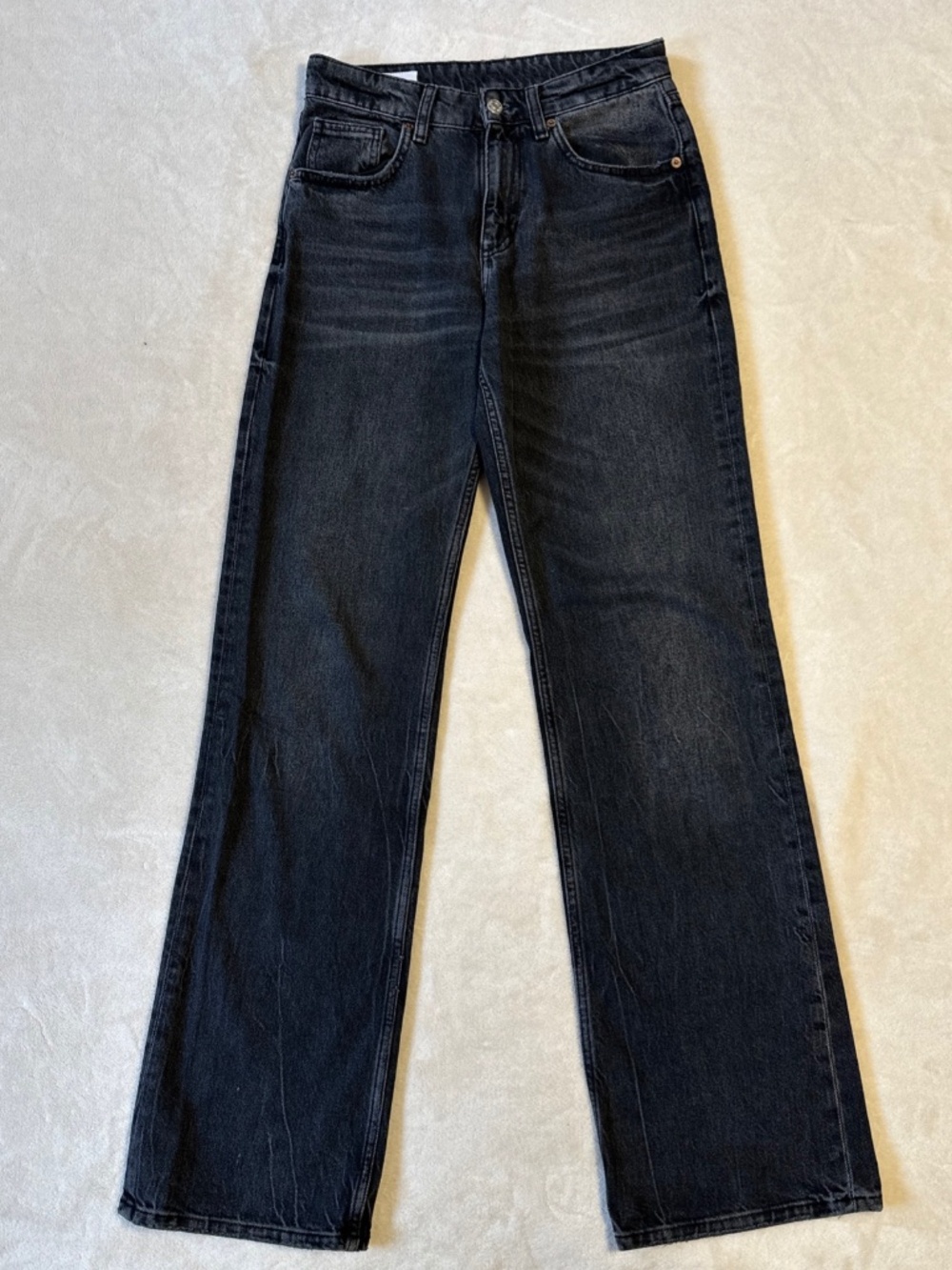 Zara Mid-Rise Full Length Wide Leg Baggy Jeans - Washed Black Denim - Size 4